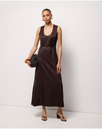 AERE - Sable Satin U Neck Midi Dress