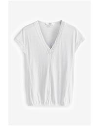 NEXT - Short Sleeve Lace V-Neck Bubblehem 100% Cotton Top
