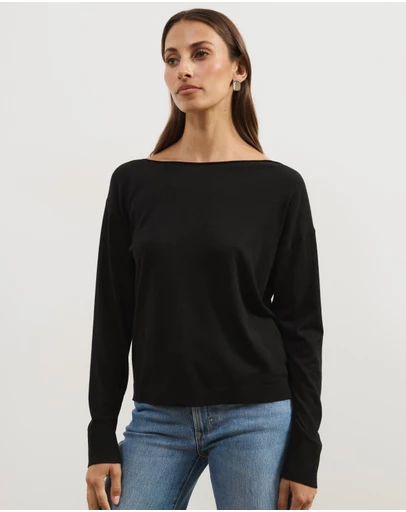 Atmos&Here - Riva Off Shoulder Fine Knit Top With Long Batwing Sleeve