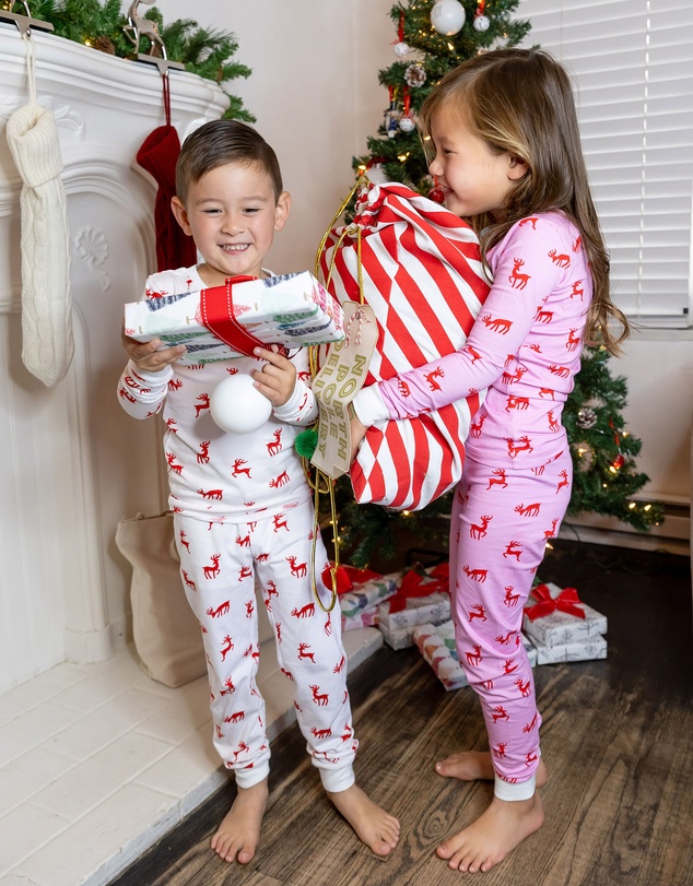 Sant And Abel - Kids Reindeer Red Long PJ Set