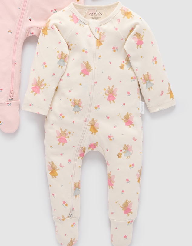 Purebaby - 2 Pack Zip Growsuit -Kids-Babies