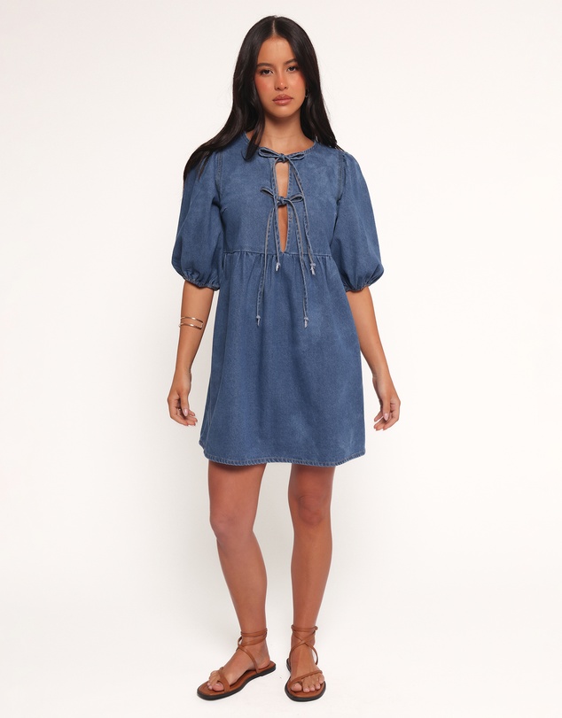 Petal & Pup - Romana Tie Front Mini Dress - Dark Denim