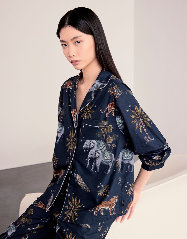 Chelsea Peers - Cotton Poplin Night Time Jungle Long Pyjama Set