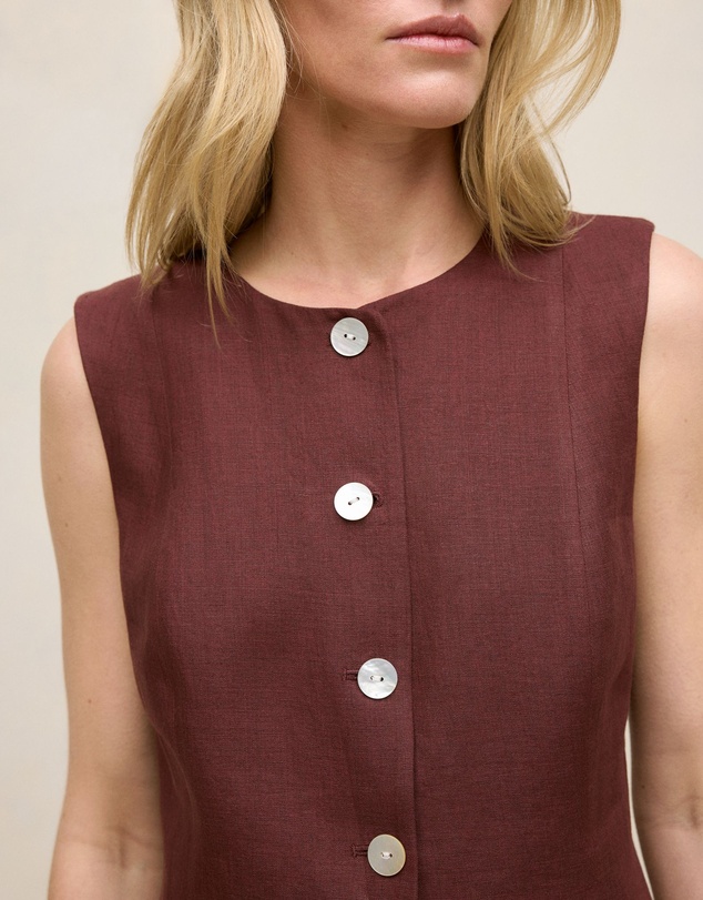 Trenery - Delave Linen Button Through Vest in Espresso