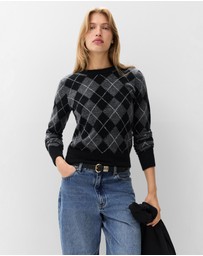 UNISON - Argyle Crew Neck Knit