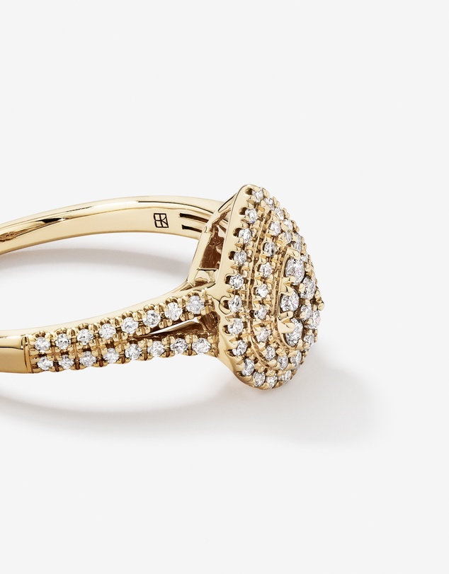 Michael Hill - 0.30 Carat TW Pear Shaped Cluster Diamond Halo Engagement  Ring in 10kt Yellow Gold