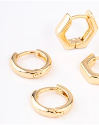 Lovisa - Gold Plated Brass Hexagon Hoop Earrings Pack