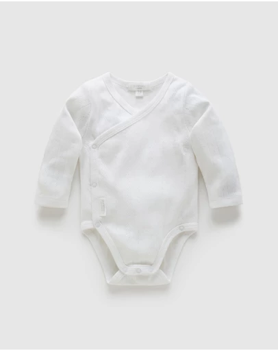 Purebaby - Ess Pointelle LS Wrap Bodysuit-Babies
