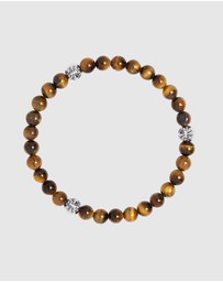 Nialaya Jewellery - 6mm Tiger Eye Bracelet with Silver Balls