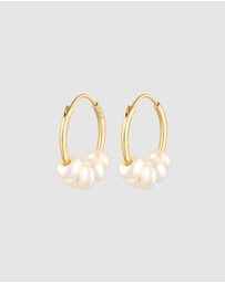Elli Jewelry - Earrings Creoles Beads Classic with Freshwater Pearls in 925 Sterling Silver Gold Plated