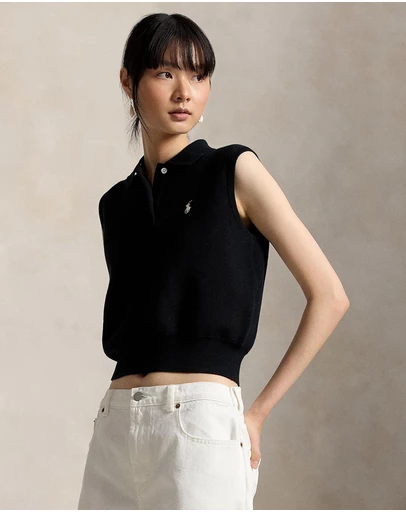 Polo Ralph Lauren - Cotton Cropped Sleeveless Polo Sweater
