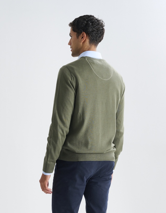 3 Wise Men - 3 Wise Men Fisher V Neck Merino Knit - Army Green