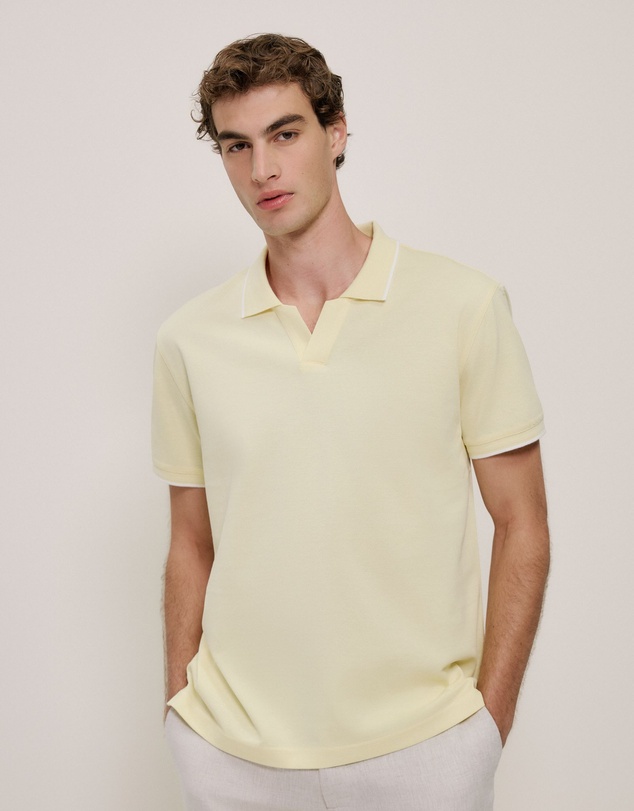 Trenery - Mercerised Cotton Pique Polo in Lemonade