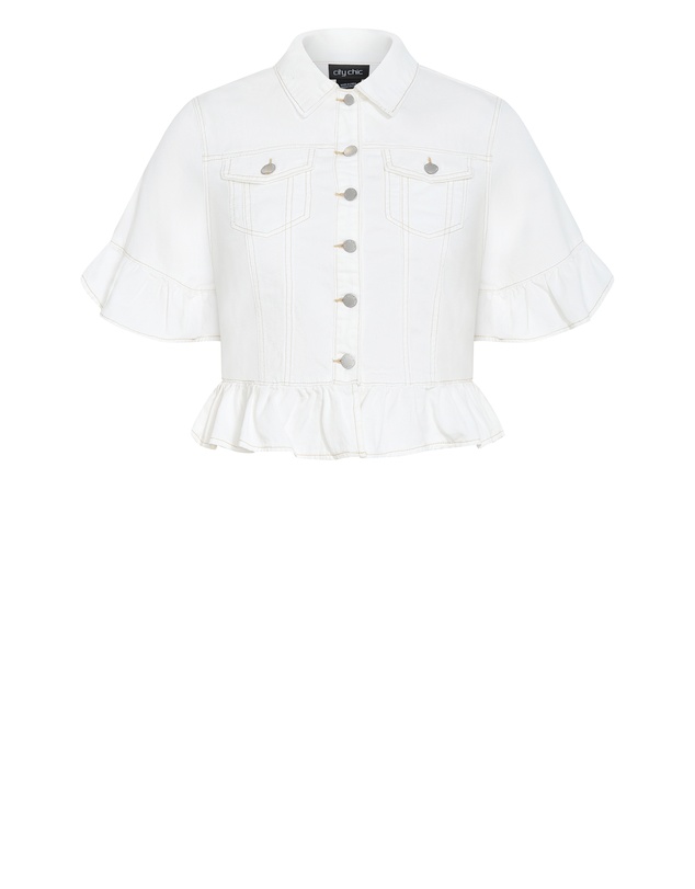 City Chic - Plus size Florence Frill Denim Jacket - ivory