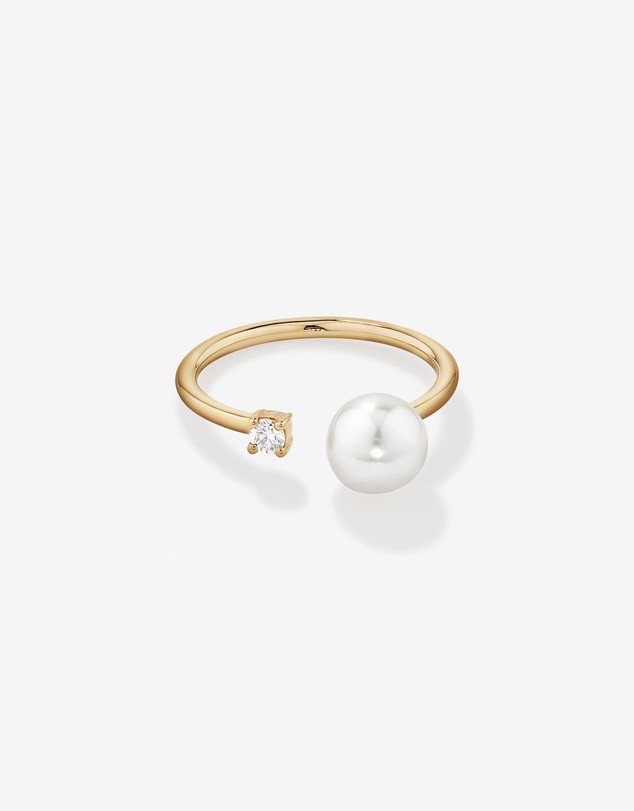Michael Hill - Cultured Freshwater Pearl and Diamond Open Ring in 10kt Yellow Gold