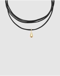 Elli Jewelry - Necklace Satin Ribbon Black Drop Pendant in 925 Sterling Silver Gold Plated