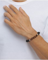 Kuzzoi - ICONIC EXCLUSIVE - Bracelet Male Beads Gemstone Lava Tiger Eye Brown 925 Sterling Silver