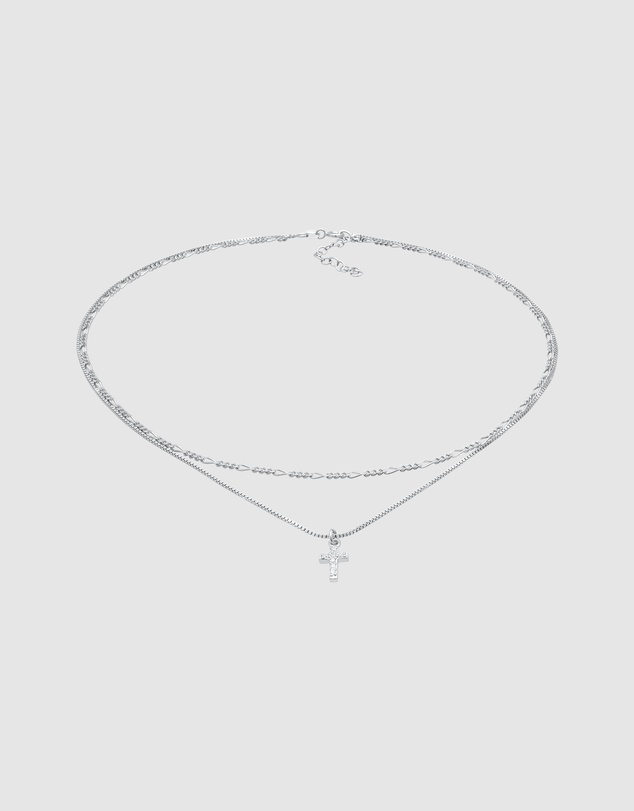 Elli Jewelry - Filigree Cross Zirconia Layer Necklace in 925 Silver