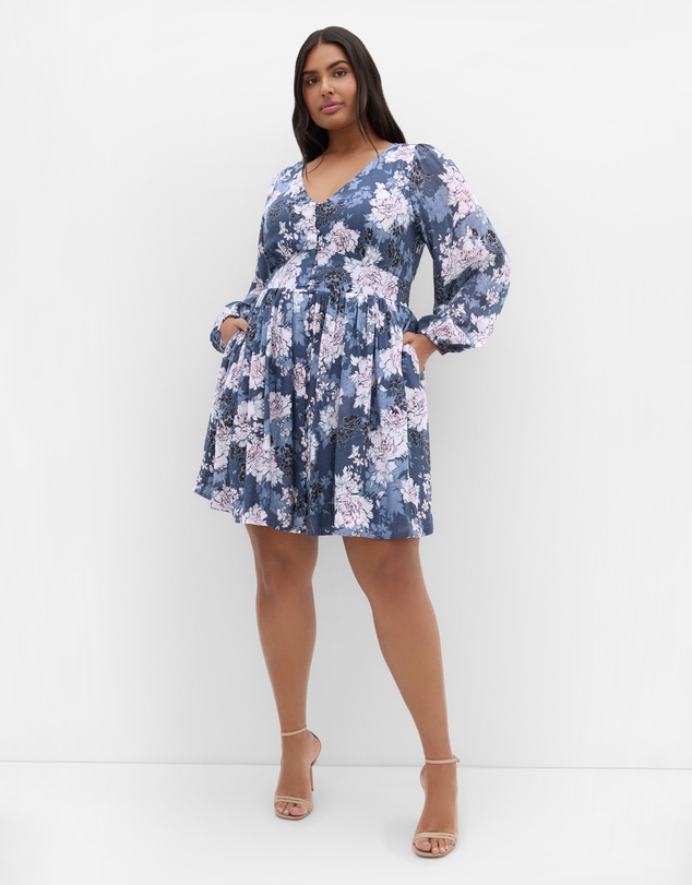 City Chic - Silver Blossom Mini Dress
