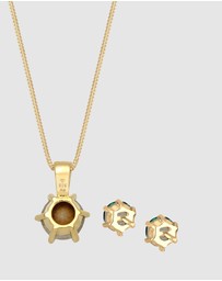 Elli Jewelry - Jewelry Set Solitaire Pendant Set Stud Earrings with Crystals Green in 925 Sterling Silver Gold Plated