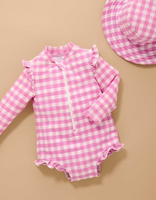 Purebaby - Printed Frilly Long Sleeve Swimsuit- Kids-Babies