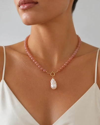 Izoa - Philippa Baroque Pearl Drop Necklace Peach