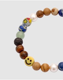 Kuzzoi - ICONIC EXCLUSIVE - Bracelet Male Smiling Face Blue Agate Brown Tigers Eye 925 Sterling Silver