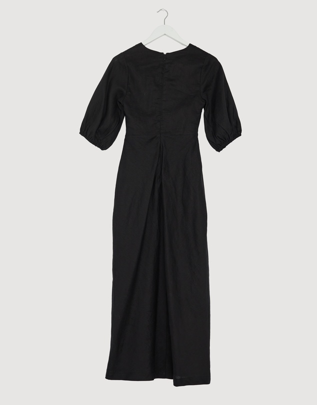 Revibe - Repaired AERE Idalia Twist Front Linen Midi Dress - AU 8
