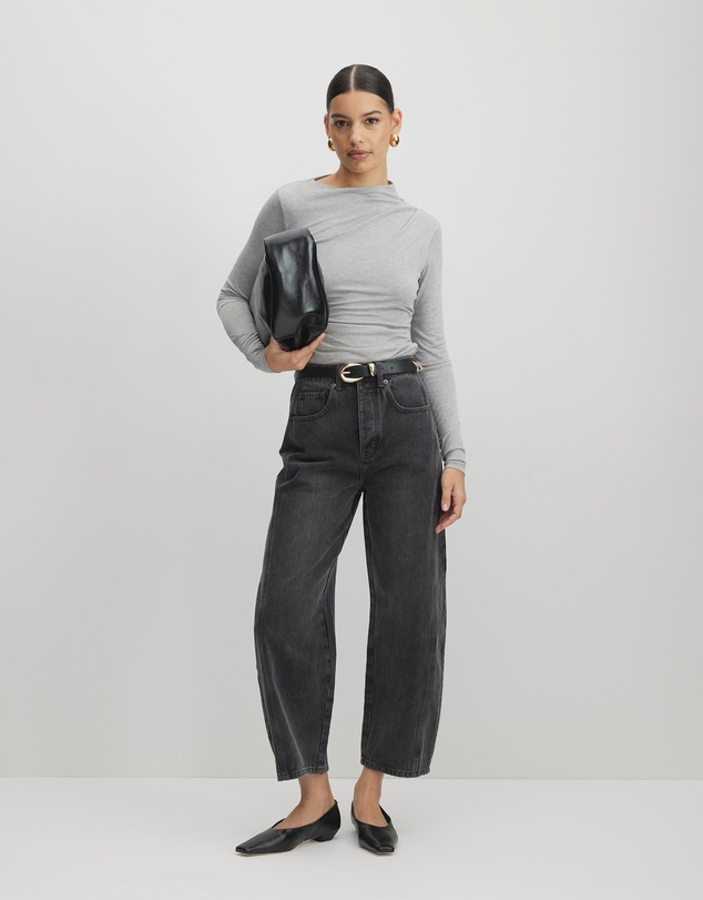 AERE - Mid Rise Barrel Leg Jeans