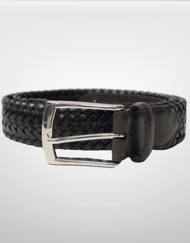 DENTS - Woven Leather Belt with Satin Nickel Buckle