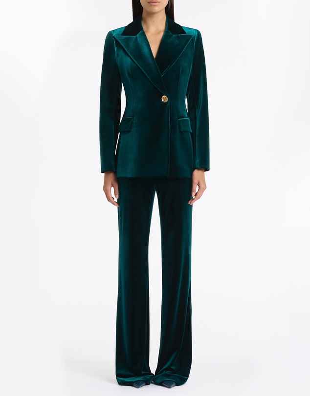 Carla Zampatti - Hunter Green Velvet Longline Jacket