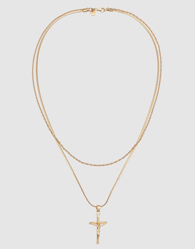 Kuzzoi - ICONIC EXCLUSIVE - Layered Crucifix Pendant Necklace in Gold-Plated 925 Silver