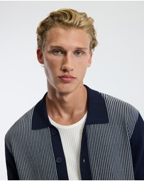 Calibre - Panelled Stripe Knit Shirt Navy