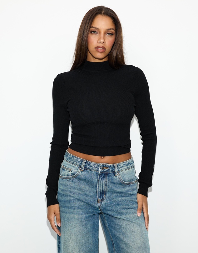 Dazie - Tessie Open Back Turtleneck Knit Top