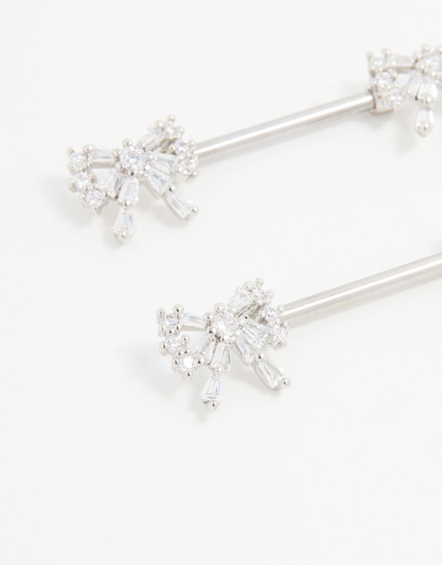 Lovisa - Surgical Steel Cubic Zirconia Double Bow Nipple Piercings 2-Pack