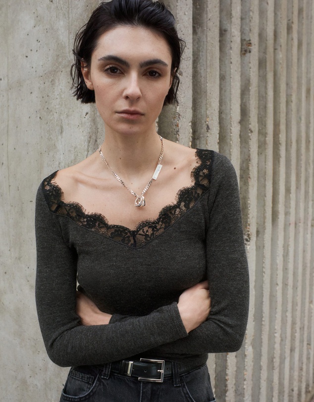 M.N.G - Lace-Trimmed Scoop-Neck Top