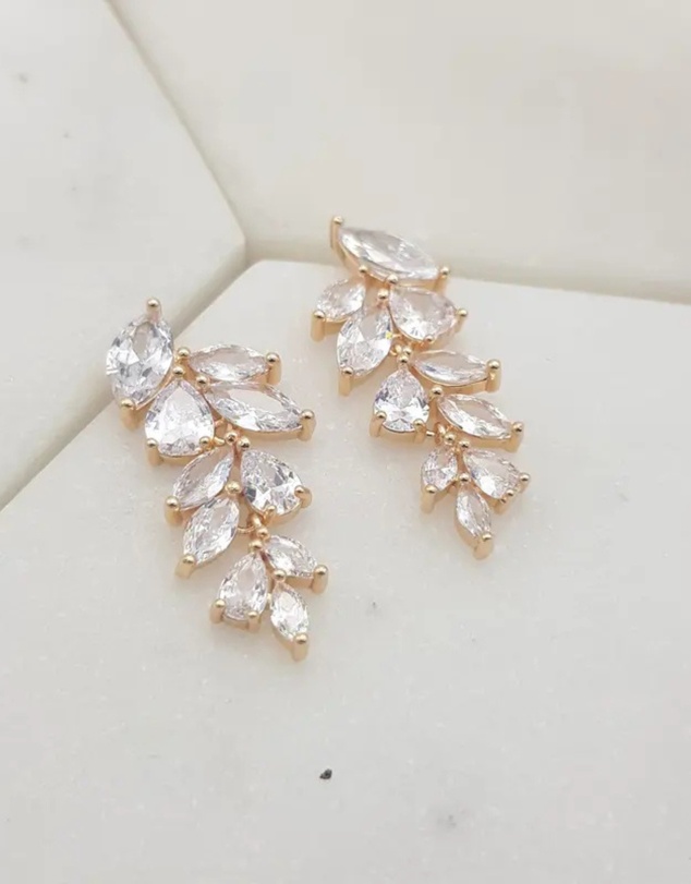 The White Collection - Eva - Elegant Gold Bridal Earrings