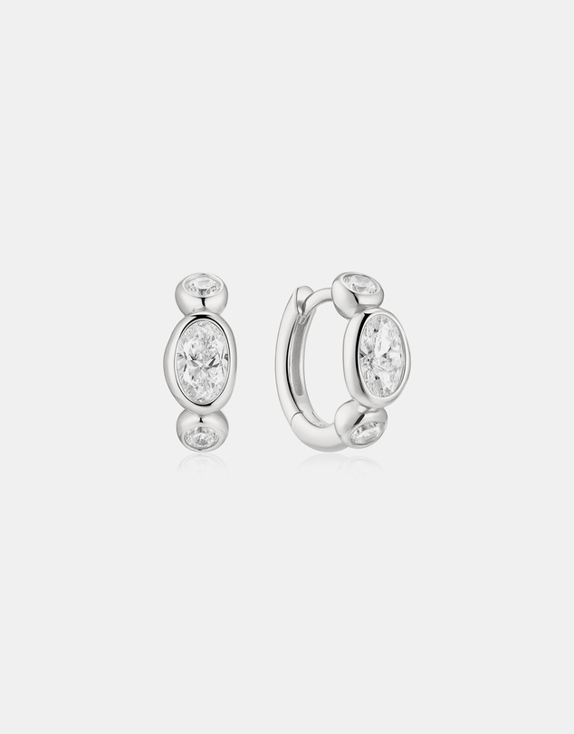 Ania Haie - Silver Bezel Organic Pebble & Round Huggie Hoop Earrings