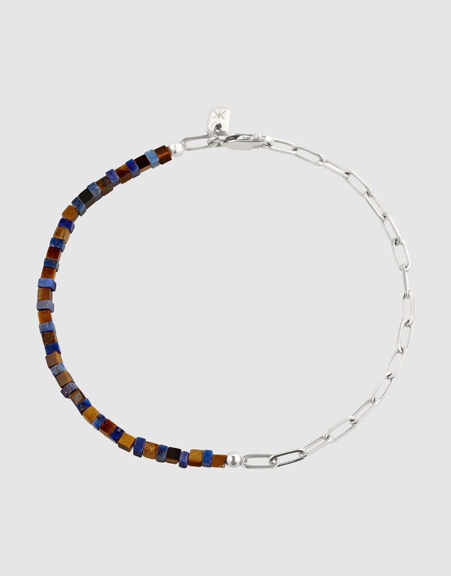 Kuzzoi - ICONIC EXCLUSIVE - Silver Flat Long Link Bracelet Gemstone Beads
