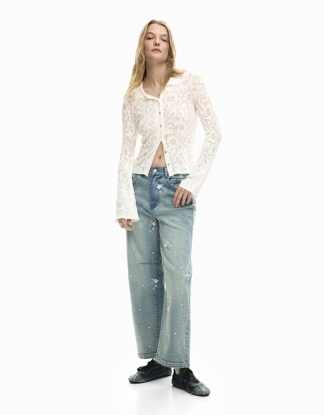 Desigual - Buttoned embroidered T-shirt
