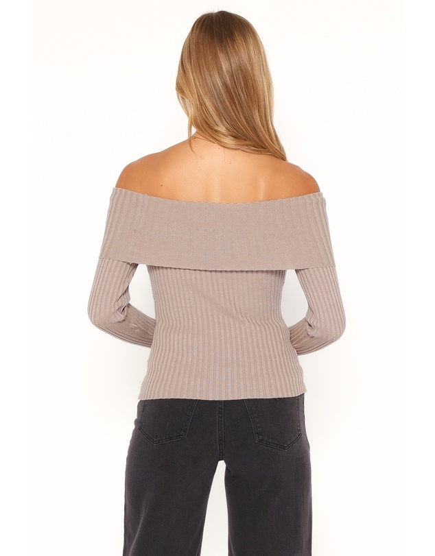 Petal & Pup - Lulla Ribbed Off Shoulder Top - Taupe