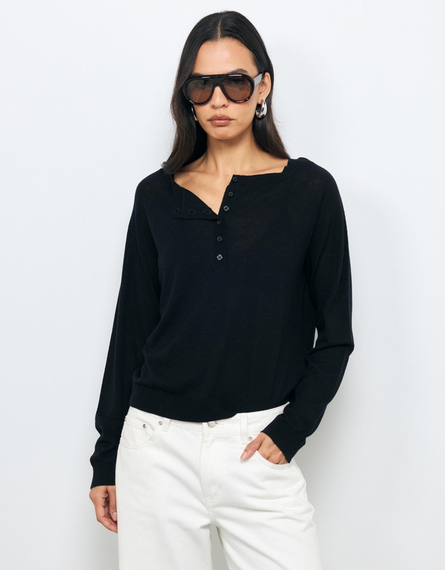 AERE - Asha Semi-Sheer Merino Wool Henley Top