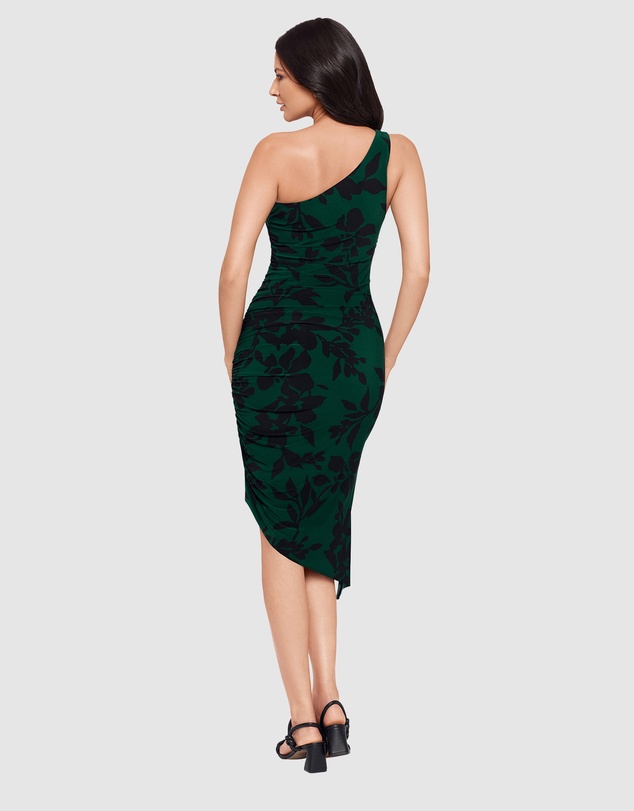 Miraclesuit Shapewear - Petalos Print Jeni Midi One Shoulder Asymmetric Shaping Dress