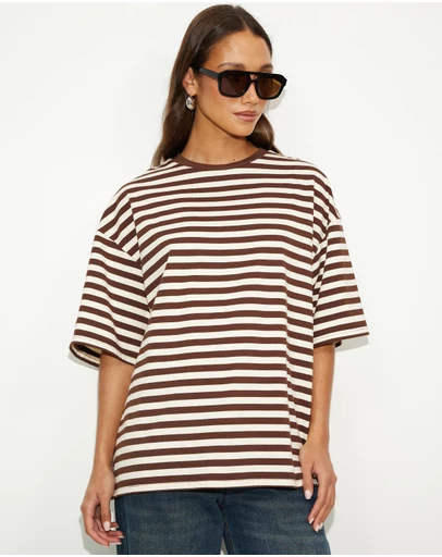 Dazie - Nostalgia Stripe Oversized Boyfriend Tee