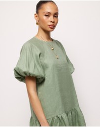 AERE - Brea Puff Sleeve Linen Mini Dress