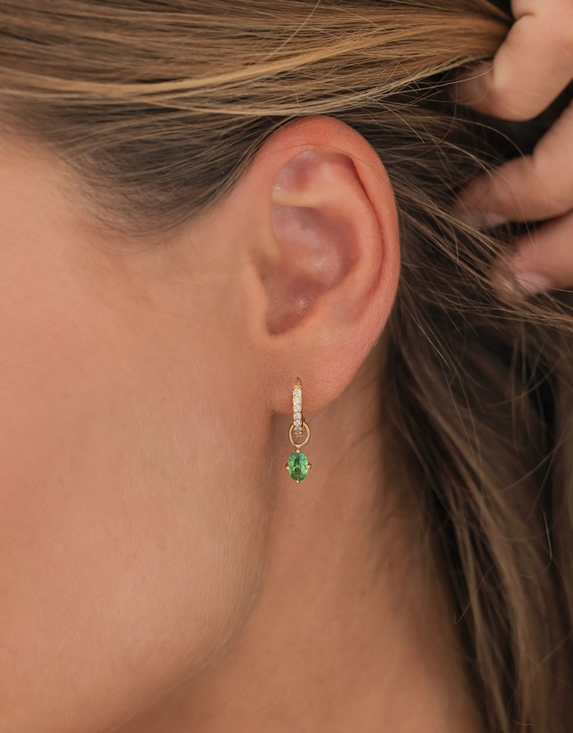 Elli Jewelry - Green Zirconia Drop Hoop Earrings in Gold-Plated 925 Silver