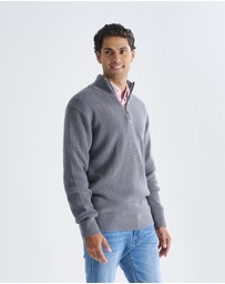 3 Wise Men - 3 Wise Men Frost Zip Neck Wool Blend Knit - Dark Grey