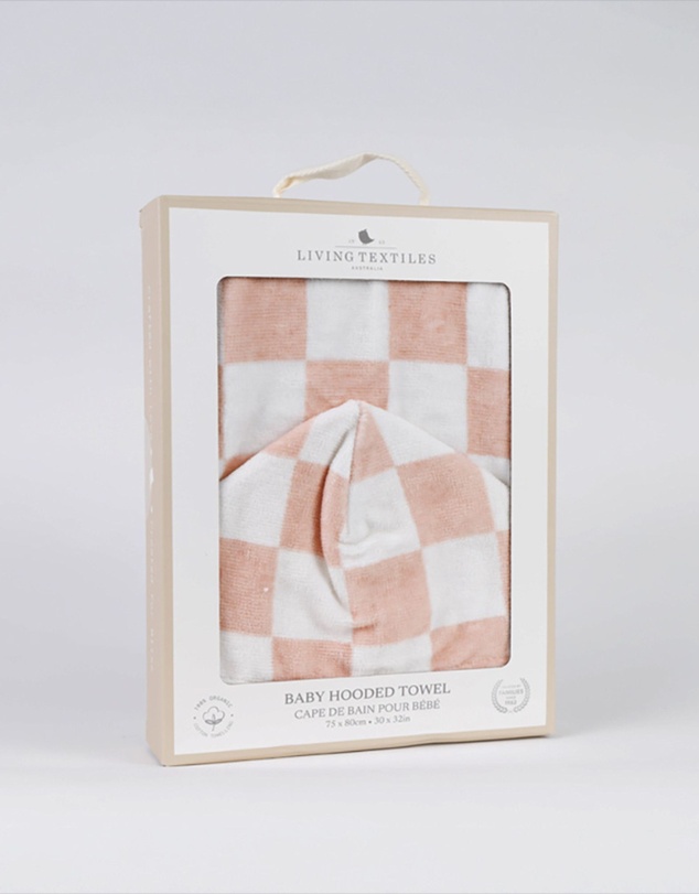 Living Textiles - Hooded Towel - Checkered Blush