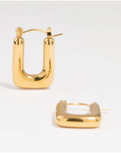 Lovisa - Waterproof Gold Plated Stainless Steel Organic Rectangle Hoop Earrings