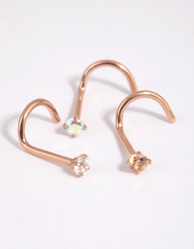 Lovisa - Rose Gold Surgical Steel Light Stone Nose Stud Pack